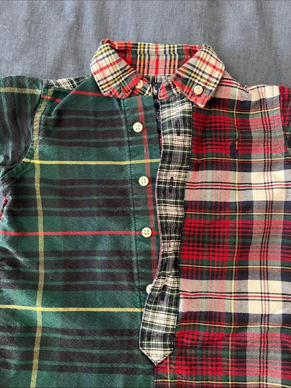 Ralph Lauren Red and Green Plaid Mixed-Pattern Baby One-Piece
